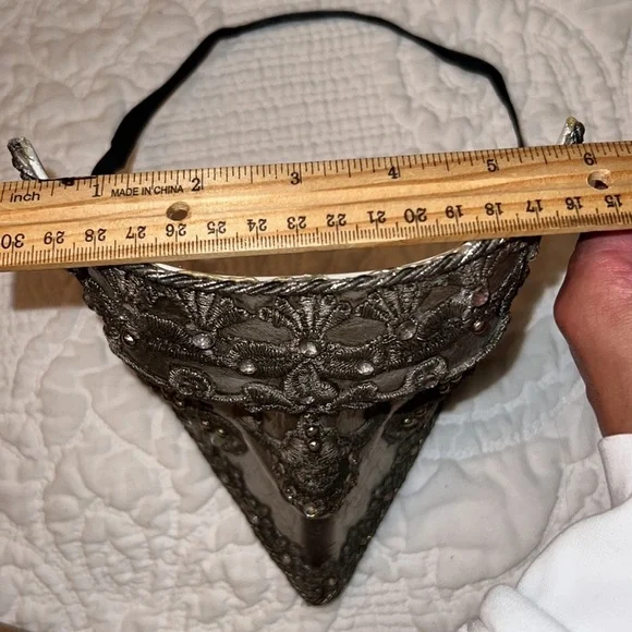 Mardi Gras Mask Silver aluminum style embroidered crystal detail decor mens mask - Picture 10 of 11